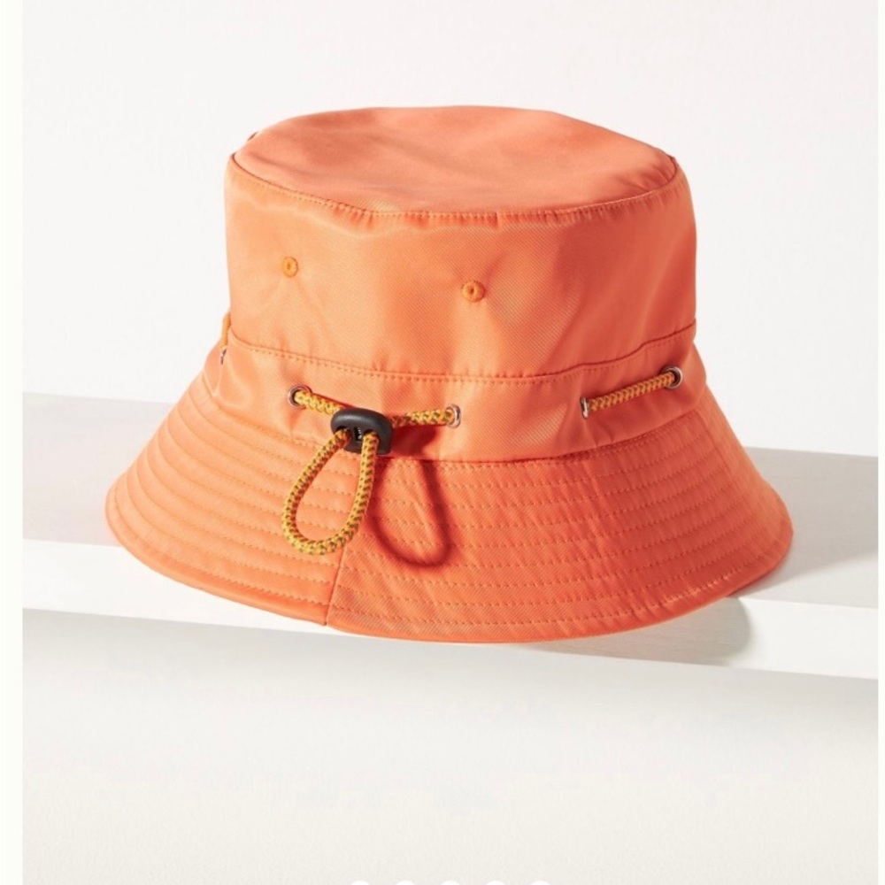 Anthropologie Coral-Orange Drawcord Bucket Hat